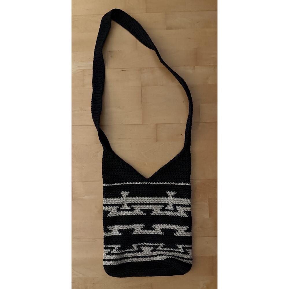 THE SAK HOBO CROCHETED BAG Black White Crossbody Hobo